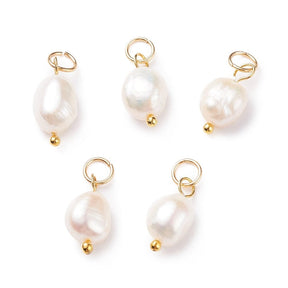 Freshwater Pearl Nugget Pendant with Brass (15x7mm, 8 pcs) - Uniq Perler - 3479842