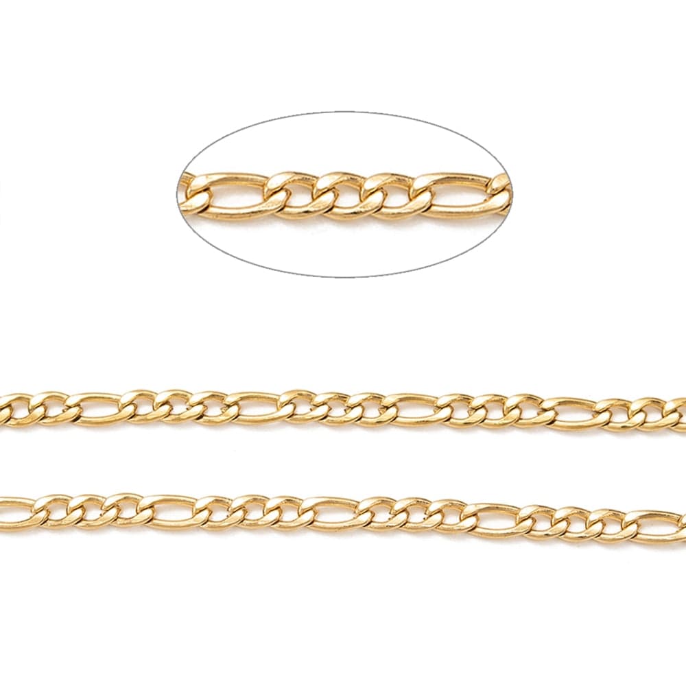 Figaro Kæde, Langtidsholdbar Forgyldt Stål, (4x3mm) - Uniq Perler - 738294