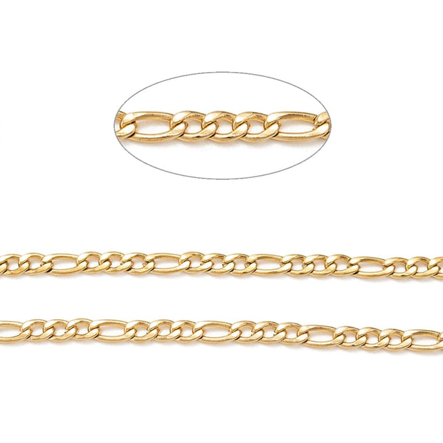 Figaro Kæde, Langtidsholdbar Forgyldt Stål, (4x3mm) - Uniq Perler - 738294