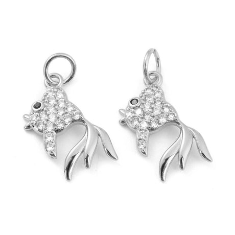 Fisk Med Klare Zirkonia Sten, Langtidsholdbar Platin Belagt, (16x9,5mm) - Uniq Perler - 0000009849