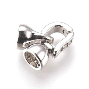 Fold Over Clasp With Zirconia Stones, Silver-plated Brass, (12x6mm) - Uniq Perler - 277331