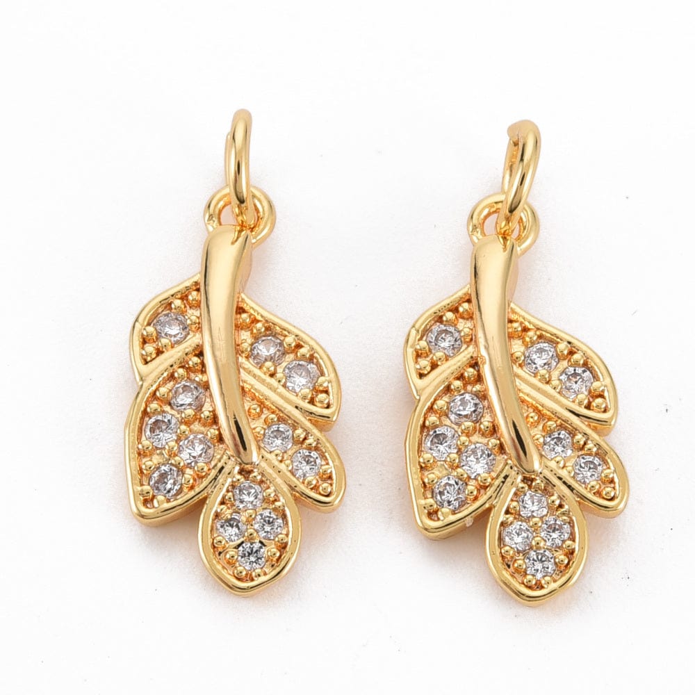 Forgyldt Blad Vedhæng Med Zirkonia Sten - Uniq Perler - 0000008647