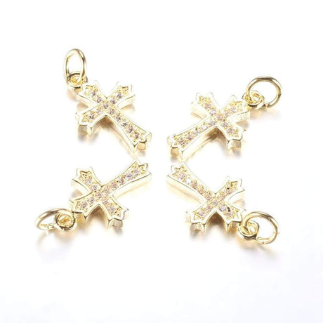 Forgyldt Kors Med Flotte Zirkonia Sten, 15x10mm - Uniq Perler - 0000003463