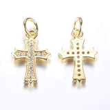 Forgyldt Kors Med Flotte Zirkonia Sten, 15x10mm - Uniq Perler - 0000003463