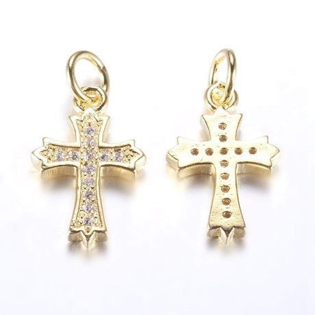 Forgyldt Kors Med Flotte Zirkonia Sten, 15x10mm - Uniq Perler - 0000003463