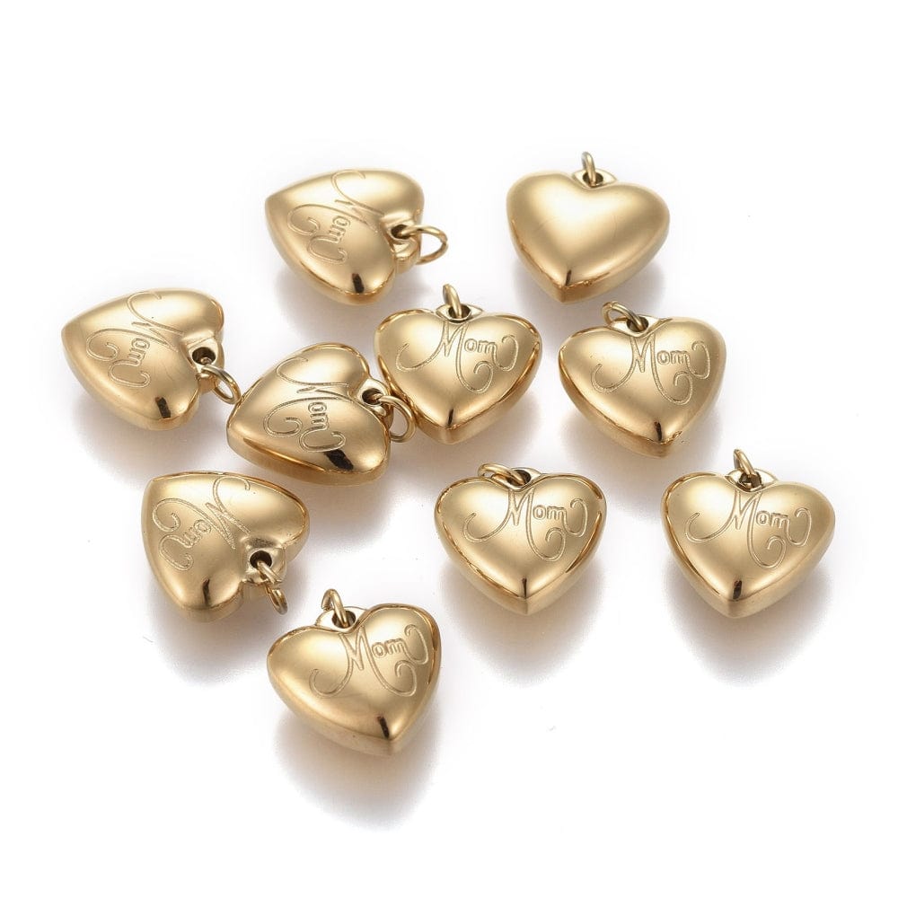 Forgyldt Stål Hjerte Med Ingravering: MOM - Uniq Perler - 0000009301