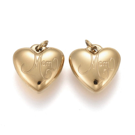 Forgyldt Stål Hjerte Med Ingravering: MOM - Uniq Perler - 0000009301