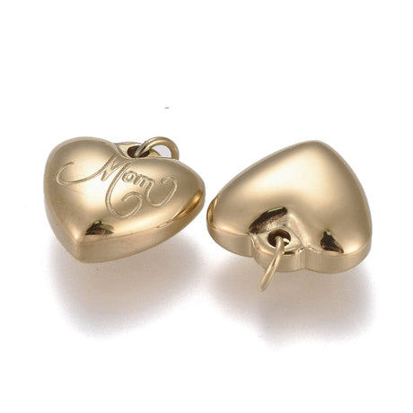 Forgyldt Stål Hjerte Med Ingravering: MOM - Uniq Perler - 0000009301