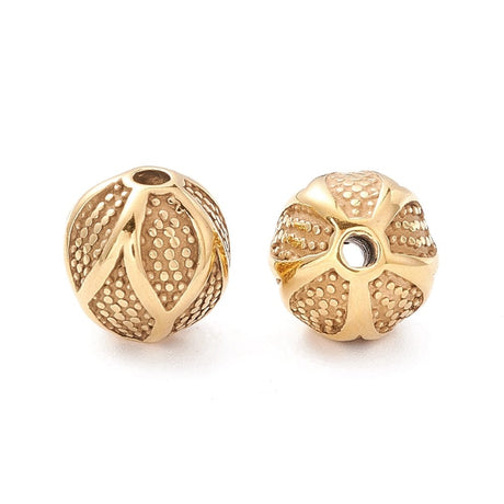 Forgyldt Stål Perle Med Flot Mønster, 9,5mm - Uniq Perler - 0000013065