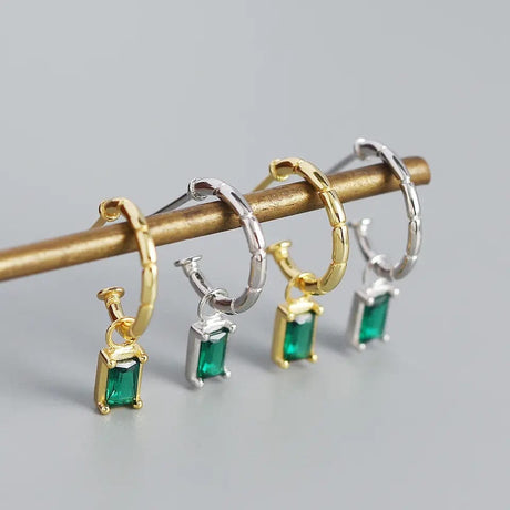 Forgyldt Sterling Sølv Øreringe Med Grønt Zirkonia Vedhæng - Uniq Perler - 138663