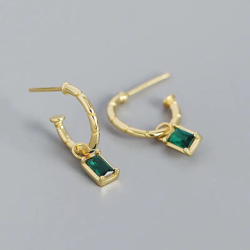 Forgyldt Sterling Sølv Øreringe Med Grønt Zirkonia Vedhæng - Uniq Perler - 138663