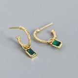 Forgyldt Sterling Sølv Øreringe Med Grønt Zirkonia Vedhæng - Uniq Perler - 138663