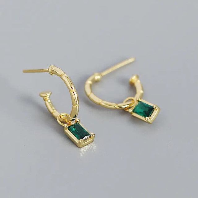 Forgyldt Sterling Sølv Øreringe Med Grønt Zirkonia Vedhæng - Uniq Perler - 138663