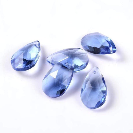 Glas Dråber, Blå, Facetteret, 16x9mm, 10 Stk - Uniq Perler - 0000006503