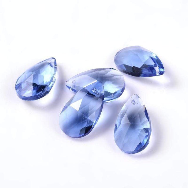 Glas Dråber, Blå, Facetteret, 16x9mm, 10 Stk - Uniq Perler - 0000006503