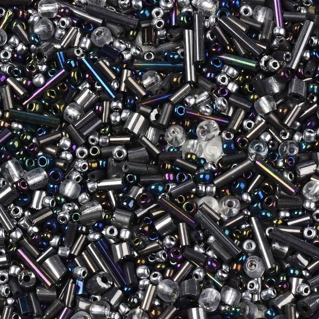 Glas Perle Mix, Rørperler, Seed Beads M.M. Sort/Grå, 1 - 5mm - Uniq Perler - 1110393938