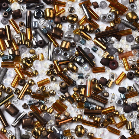 Glasperle Mix, Gylden/Bronze, Rørperler Og Seed Beads M.M, 1 - 5mm - Uniq Perler - 0000009113