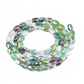 Glasperlen, Grün, Oval, Facettiert, 8x6x4mm - Uniq Perler - 612424