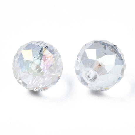 Glasperler, Klar, Topboret/Anboret, Facetteret, (12,5mm, 6 Stk) - Uniq Perler - 28484282