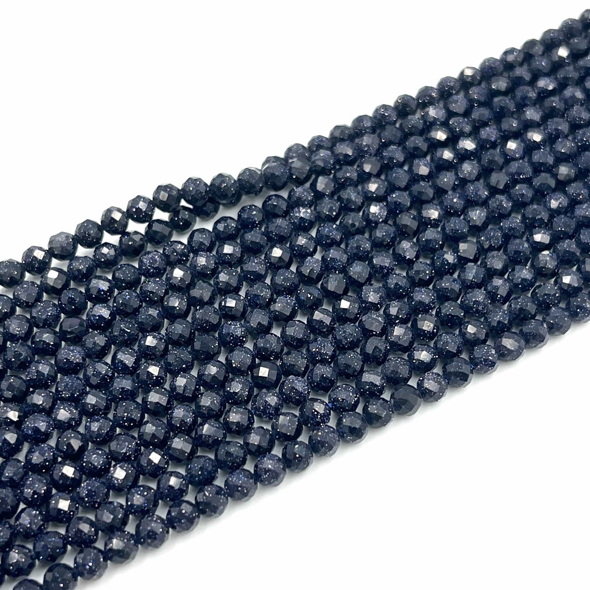 Goldstone – Blå, Facetteret (3mm) - Uniq Perler - 12346789