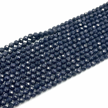 Goldstone – Blå, Facetteret (3mm) - Uniq Perler - 12346789