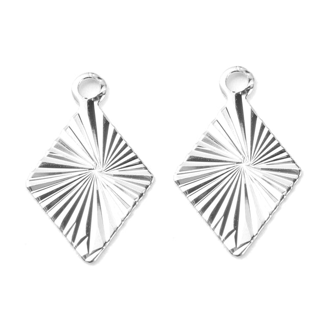 Harlekin Vedhæng Med Rillet Mønster, Langtidsholdbar Forsølvning, 8x13mm, (10 Stk) - Uniq Perler - 978527