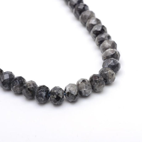 Jaspis Sten, Sort/Grå, Facetteret, Rondel, (8x6mm) - Uniq Perler - 0000007041