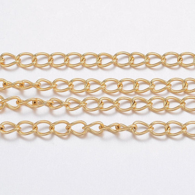 Kæde, Forgyldt Stål, 3,5x2,5x0,5mm - Uniq Perler - 947321