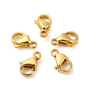 Karabin Lås - 24K Forgyldt Stål, 9x5x2,5mm, (100 Stk) - Uniq Perler - 0000010182