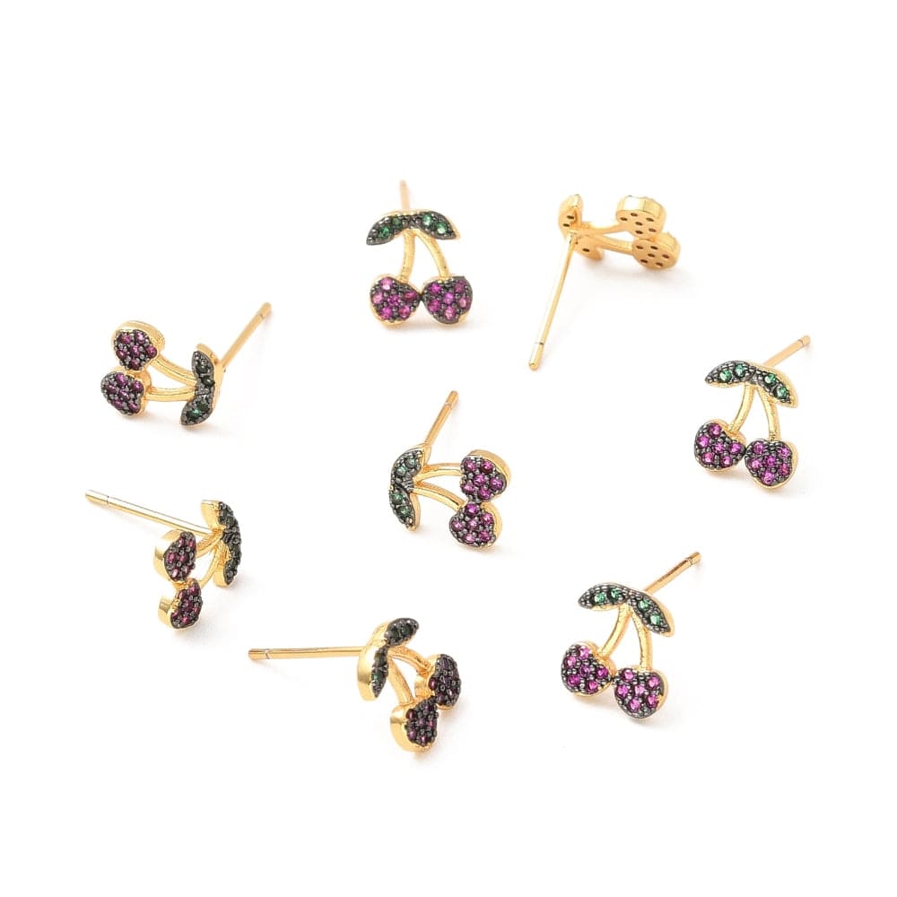 Kirsebær Ørestikkere Med Farvet Zirkonia Sten - Uniq Perler - 11610