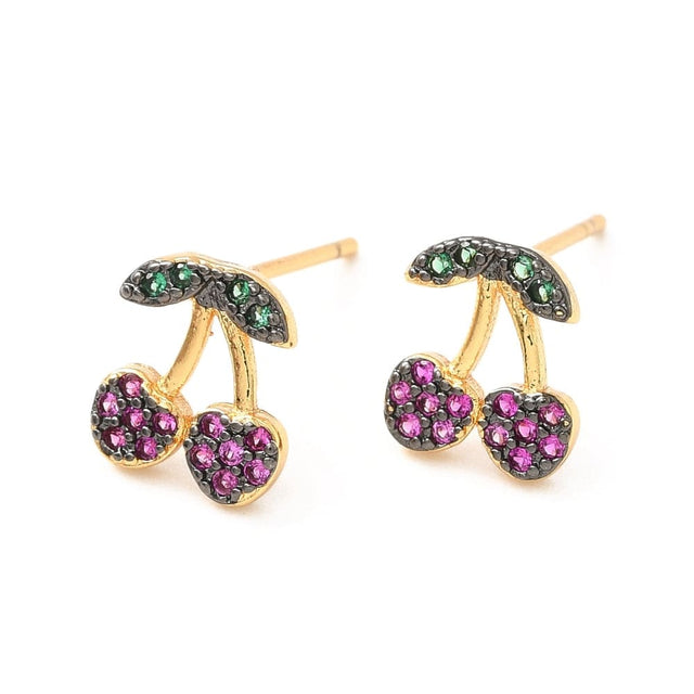 Kirsebær Ørestikkere Med Farvet Zirkonia Sten - Uniq Perler - 11610