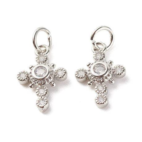 Kors Vedhæng Med Zirkonia Sten, Platinium Farvet, (18x9,5x2,5mm) - Uniq Perler - 0000011146, 282046045679916488373848