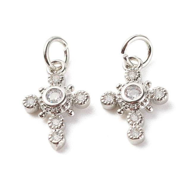 Kors Vedhæng Med Zirkonia Sten, Platinium Farvet, (18x9,5x2,5mm) - Uniq Perler - 0000011146, 282046045679916488373848