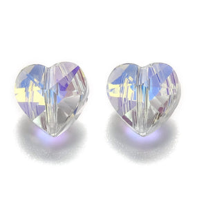 Krystal Glas Hjerter, Facetteret, 10x10x7mm, 10 Stk - Uniq Perler - 0000010119
