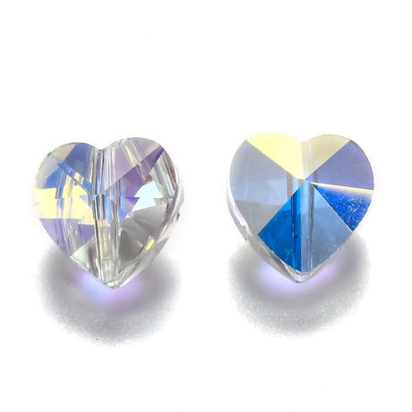 Krystal Glas Hjerter, Facetteret, 10x10x7mm, 10 Stk - Uniq Perler - 0000010119