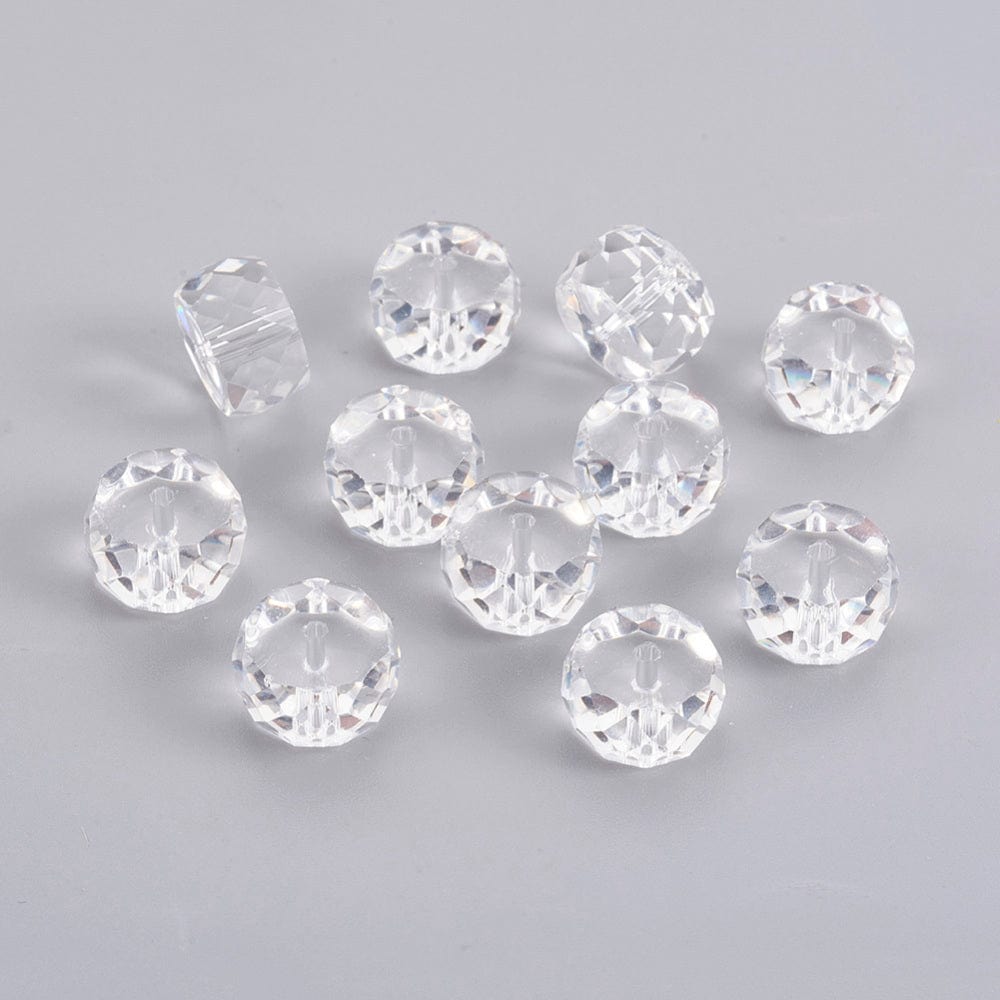 Krystal Perle, Klar, Facetteret, 12x7,5mm, 10 Stk - Uniq Perler - 0000013557