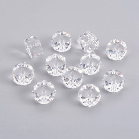 Krystal Perle, Klar, Facetteret, 12x7,5mm, 10 Stk - Uniq Perler - 0000013557