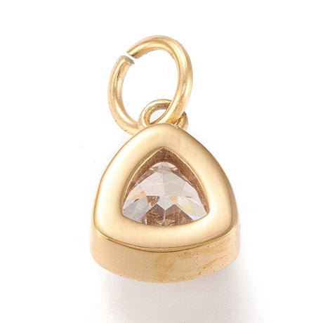 Kubisk Zirkonia Triangel Vedhæng, Forgyldt Stål, 12x5mm - Uniq Perler - 378513