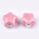 L.beads Enkelt perler og sæt 10 stk rosa porcelæns stjerner str. 12x16 mm