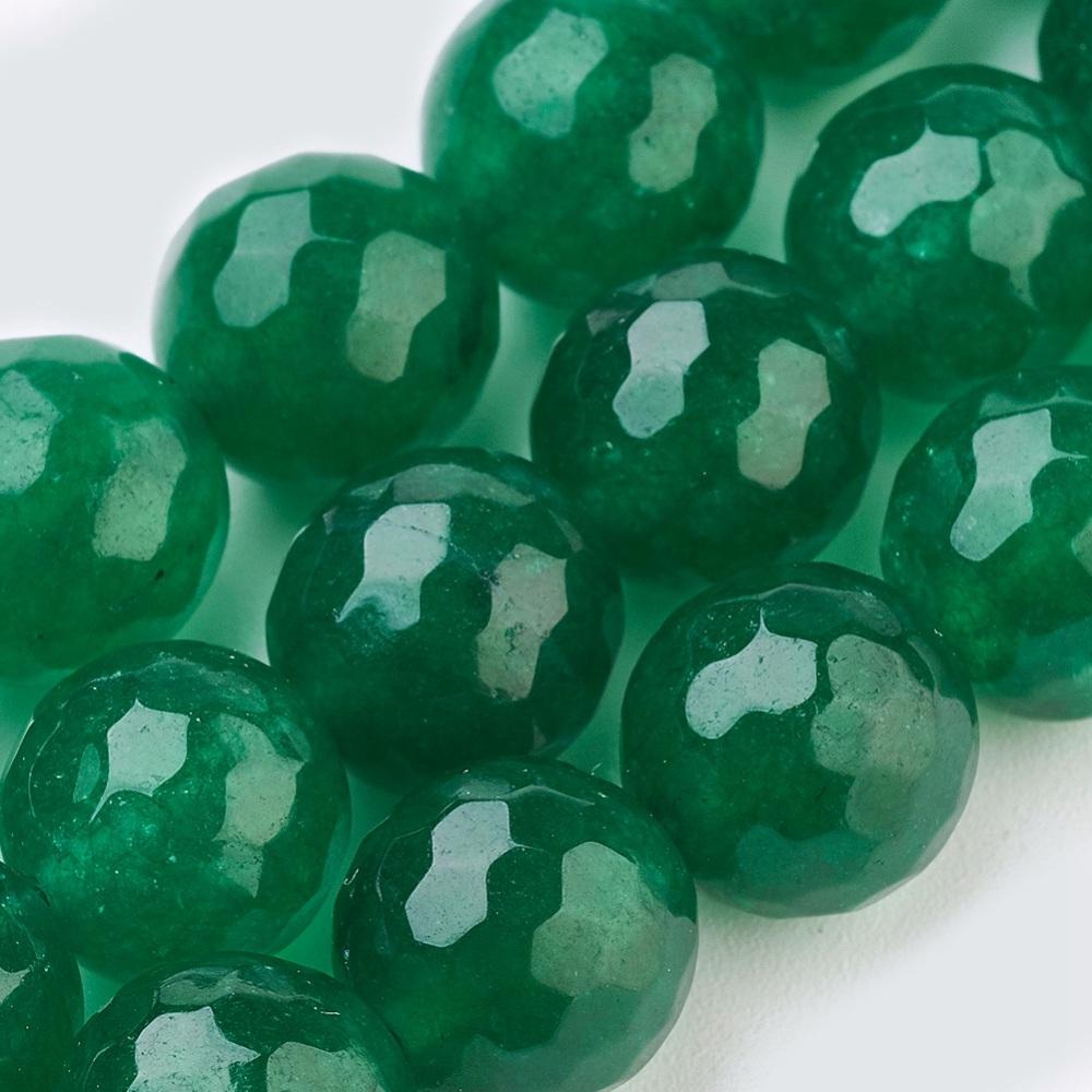 Malaysia Jade, Facetteret, Mørk Grøn, (10mm) - Uniq Perler - 0000007516