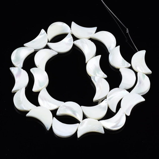 Måne Shell Perler, Hvid, (11x8mm) - Uniq Perler - 405194