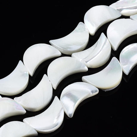 Måne Shell Perler, Hvid, (11x8mm) - Uniq Perler - 405194