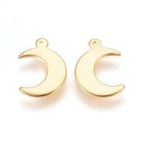 Moon Pendant – 24K Gold-plated Steel (16x11x9mm), 10 pcs - Uniq Perler - 17328