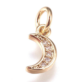 Måne Anheng Med Zirkonia Stein, Forgylt, 9x5mm - Uniq Perler - 0000007372