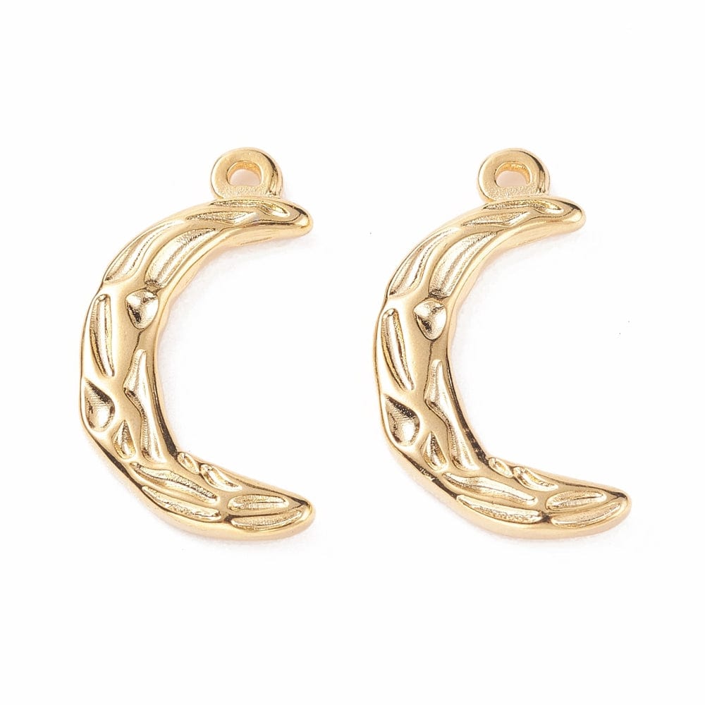 Måne Vedhæng, Tekstureret, Forgyldt Stål, 21x12mm - Uniq Perler - 463845