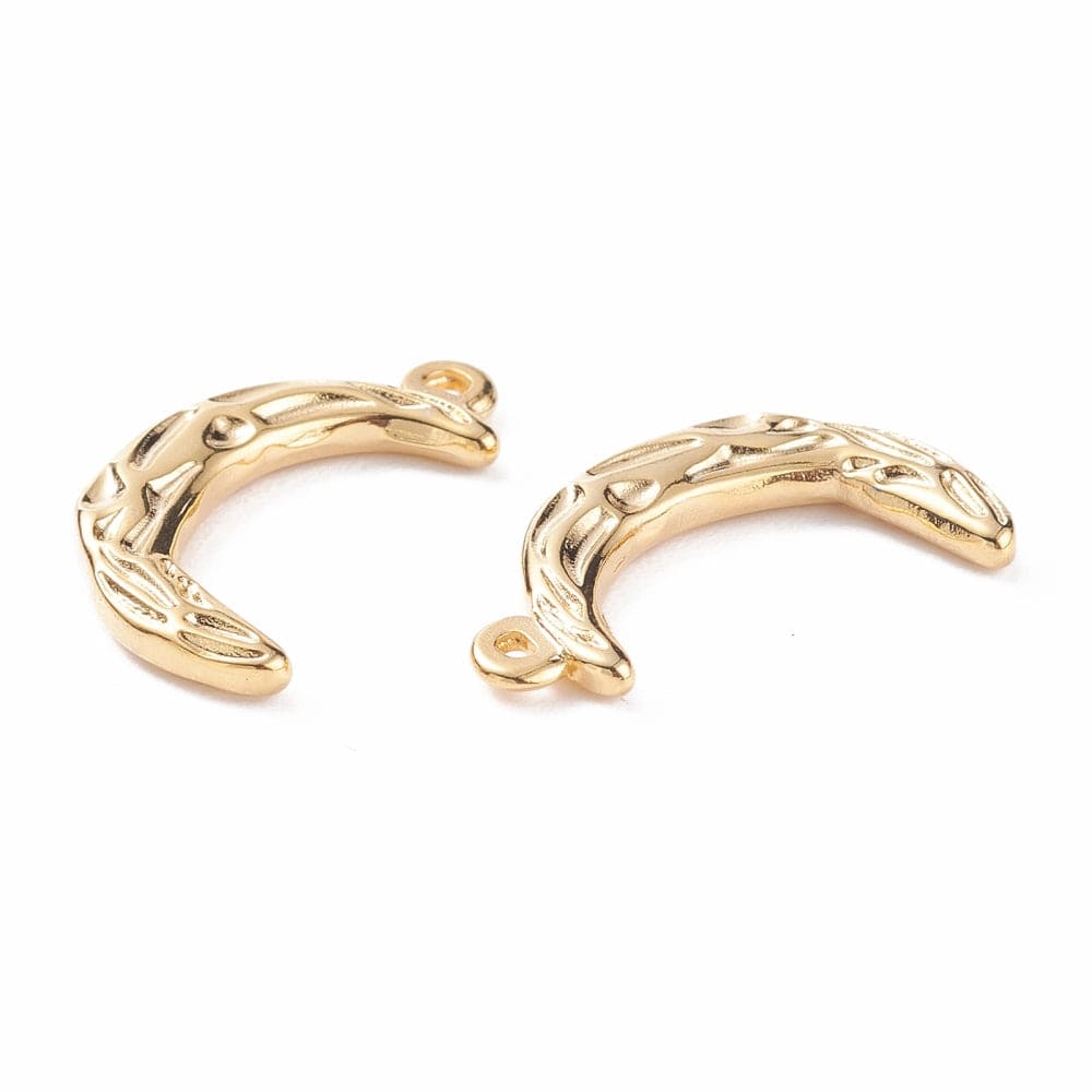 Måne Vedhæng, Tekstureret, Forgyldt Stål, 21x12mm - Uniq Perler - 463845