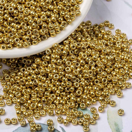 Miyuki Rocailles Perler, RR 4202, Duracoat, Galvanized, Gold, 8/0 - Uniq Perler - 3245324