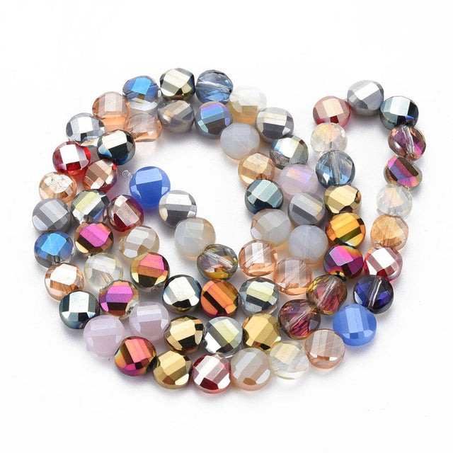 Møntformet Glasperler, Farve Mix, Electroplated, 8,5x5mm - Uniq Perler - 129374