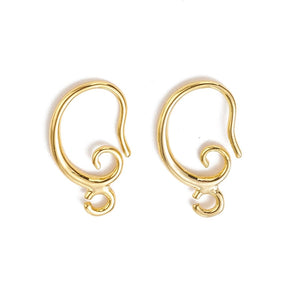 Ear Hooks With Loop And Eye, 18K Gold-plated,( 15x10x2mm) - Uniq Perler - 743567999