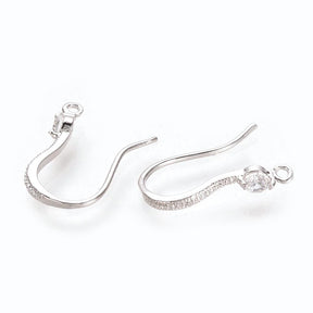 Ear Hooks With Zirconia Stones – Platinum Plated (19mm) - Uniq Perler - 292814